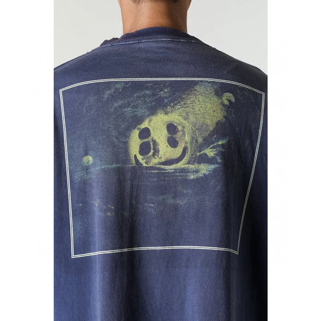 CACTUS PLANT FLEA MARKET x SAINT Mxxxxxx STAR SS TEE/NAVY New CPFM star smiley holed distressed short sleeves Washed blue S-XL Genuine consistent tube weaving without side seams High weight OE yarn fabric Assute dyeing Multiple horse fades Heavy wash water Worn holes Customized joint main mark/wash mark/little angel anti-counterfeiting label